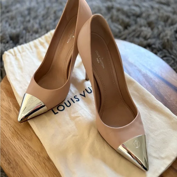 Louis Vuitton Women's Beige Heels with Silver Tips - Picture 8 of 9